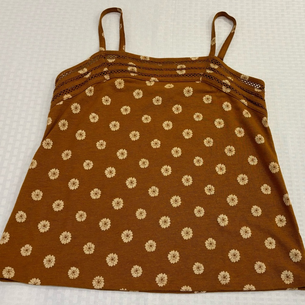 brown with cream flowers cami/tank top, size S/Petite